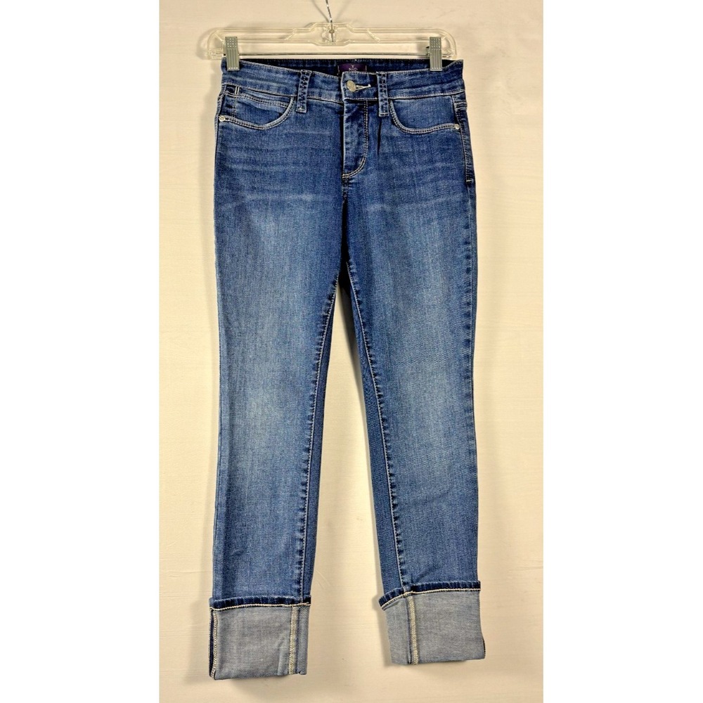 NYDJ Jeans Womens Blue‎ Denim Lift Tuck Tech Mid Rise Skinny Ankle Cuff 0 Petit